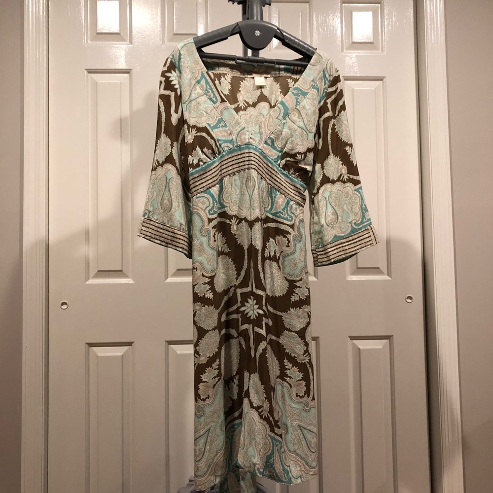 Blue/Brown Paisley Silk Dress